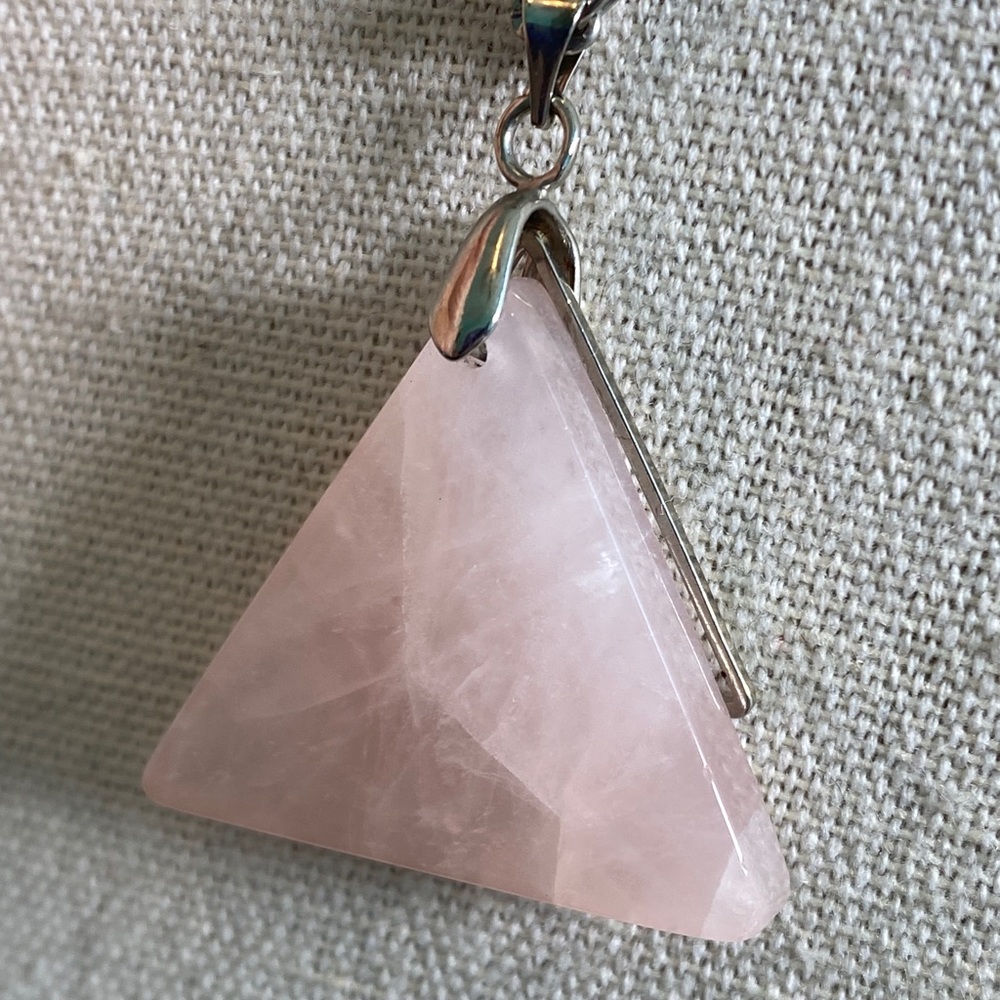 Triangle Prism Pendant Necklace with Pink or Rose Quartz